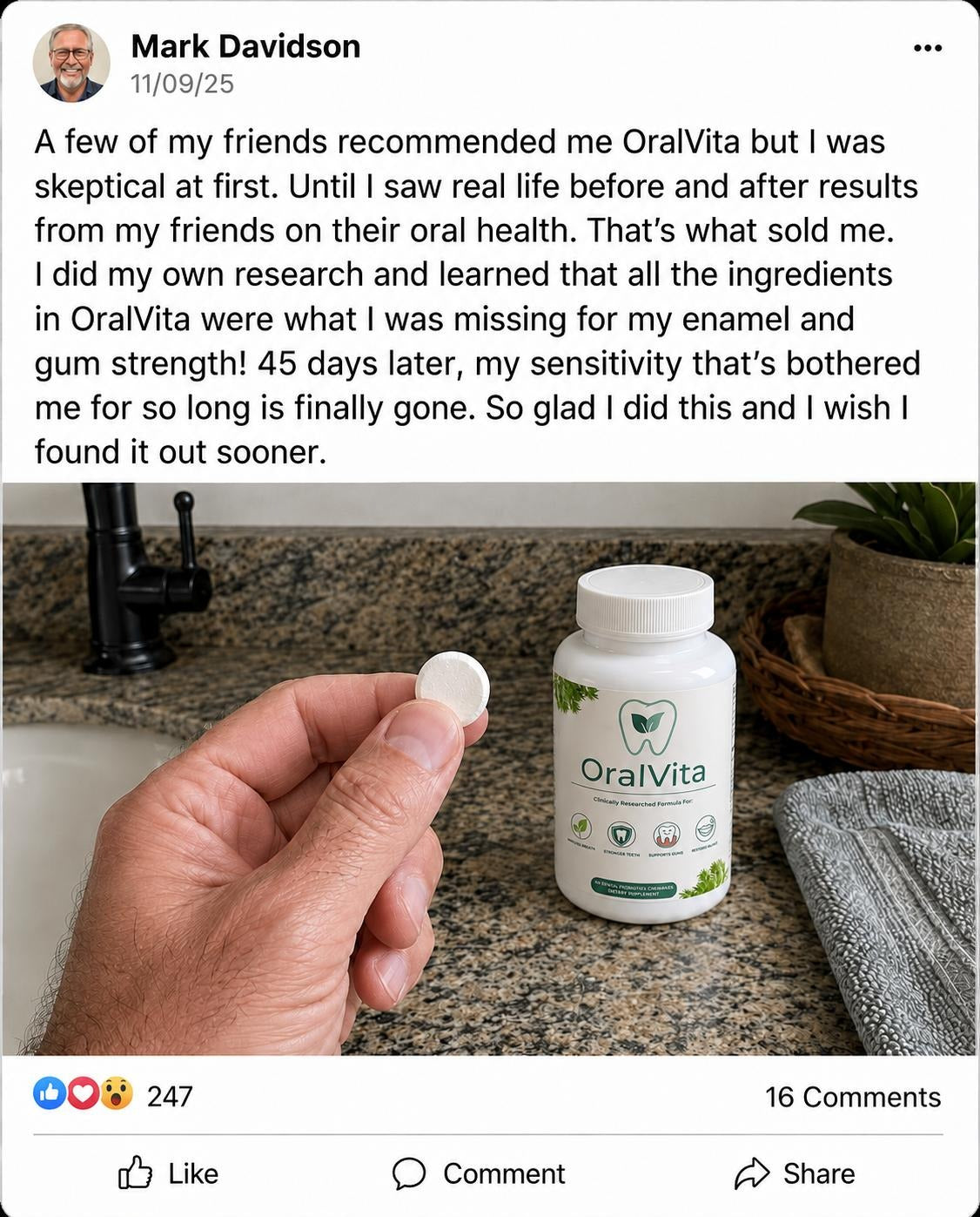 Customer review from Mark Davidson about his OralVita routine